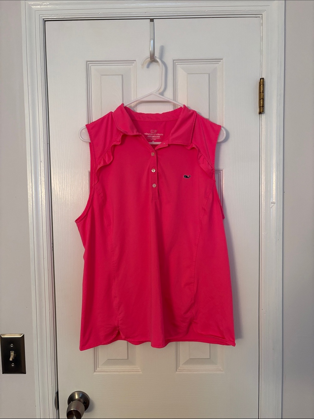 Vineyard Vines 🐳 Ruffle-Sleeve Polo Tank in Bright Pink